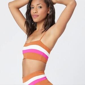 L*Space Rebel Stripe Bikini Top Brown Pink Size XS NWT